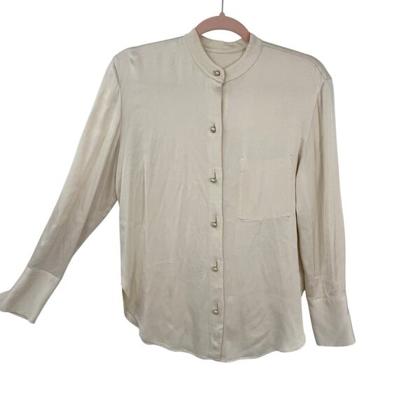 Vince Tops - Vince Relaxed Band Collar Shirt Women oversized XS Light Shiny Peach Long Sleeve